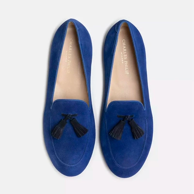 Shop Charles Philip Blue Leather Flat Women's Shoe