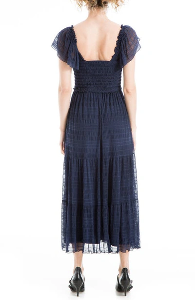 Shop Max Studio Mesh Smocked Midi Dress In Sapphire