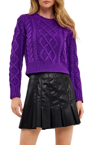 Shop English Factory Crop Cable Stitch Sweater In Purple