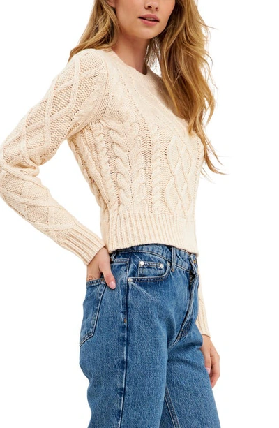 Shop English Factory Crop Cable Stitch Sweater In Cream