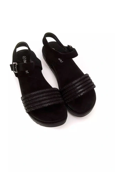 Shop Peche Originel Péché Originel Elegant Ankle Strap Low Sandal With Women's Rhinestones In Black