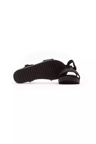 Shop Peche Originel Péché Originel Elegant Ankle Strap Low Sandal With Women's Rhinestones In Black