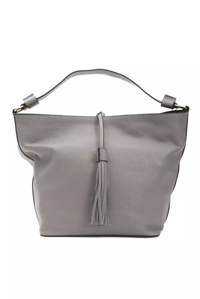 Shop Pompei Donatella Chic Gray Leather Shoulder Bag With Logo Women's Detail