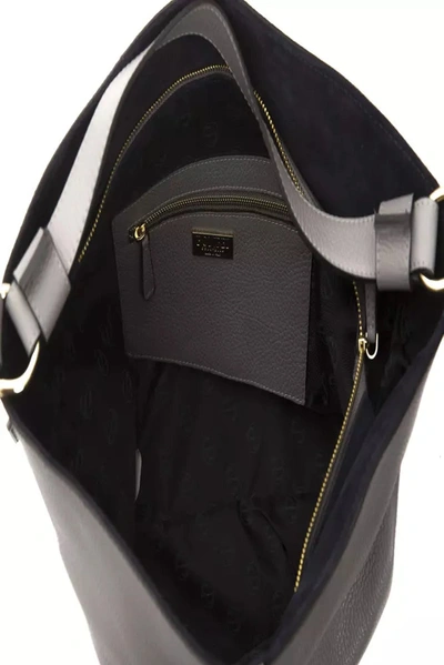 Shop Pompei Donatella Chic Gray Leather Shoulder Bag With Logo Women's Detail