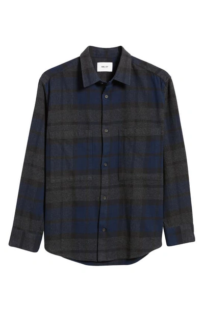 Shop Nn07 Freddy 5292 Flannel Button-up Shirt In Navy Check