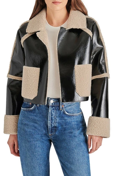 Shop Steve Madden Salma Faux Leather & Faux Shearling Crop Jacket In Black