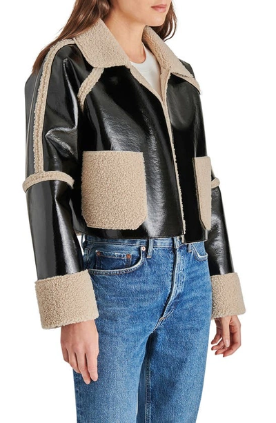 Shop Steve Madden Salma Faux Leather & Faux Shearling Crop Jacket In Black