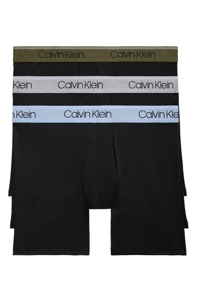 Shop Calvin Klein 3-pack Low Rise Microfiber Stretch Boxer Briefs In Gev Black W/ Da