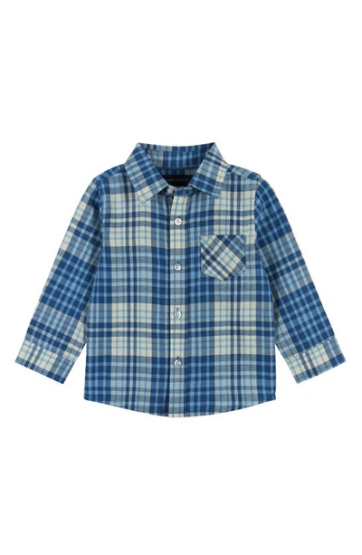 Shop Andy & Evan Plaid Button-up Shirt & Pants Set In Blue Cream Plaid