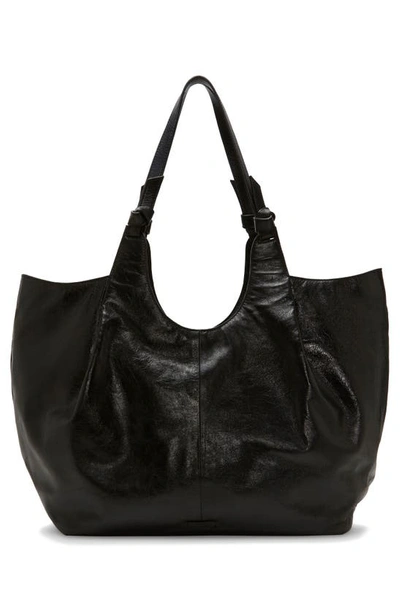 Shop Vince Camuto Ciera Leather Tote In Black Crackle Leather