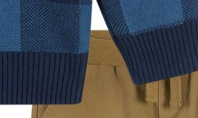 Shop Andy & Evan Kids' Zip-up Sweater, Shirt & Pants Set In Navy Check