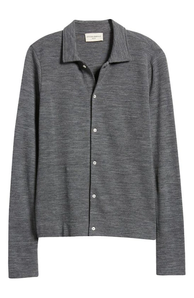 Shop Officine Generale Brent Knit Wool Button-up Shirt In Mid Heather Grey