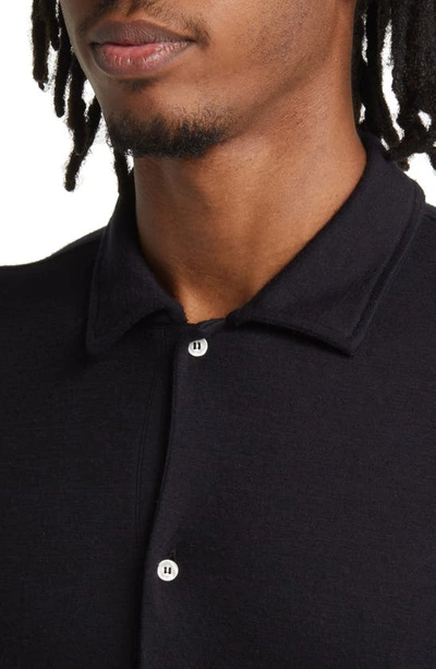 Shop Officine Generale Brent Knit Wool Button-up Shirt In Dark Navy
