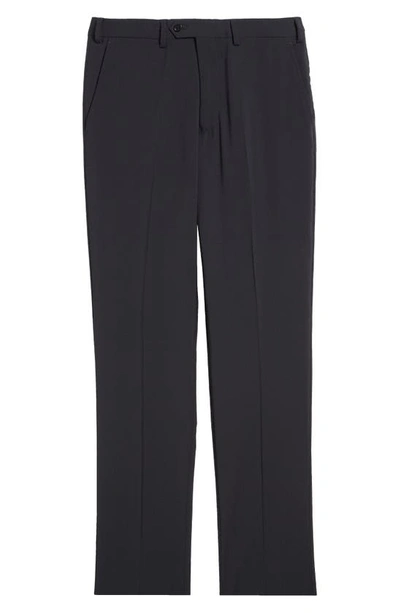 Shop Emporio Armani Flat Front Wool Pants In Solid Blue Navy