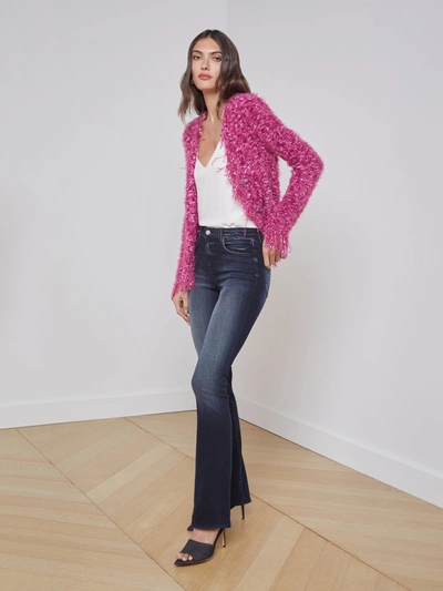 Shop L Agence Azure Fringe Cardigan Blazer In Pink