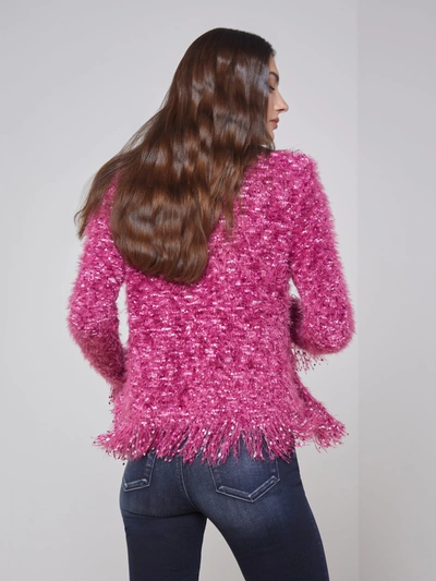Shop L Agence Azure Fringe Cardigan Blazer In Pink