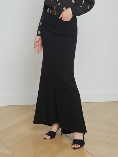Shop L Agence Kailani Denim Skirt In Saturated Black