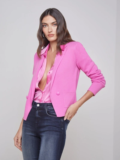 Shop L Agence Sofia Knit Blazer In Hot Pink