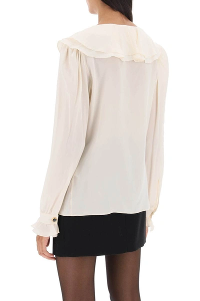 Shop Alessandra Rich Crepe De Chine Blouse With Frills In White