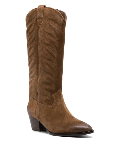 Ash Heaven Texan Boots In Brown Suede In Brown