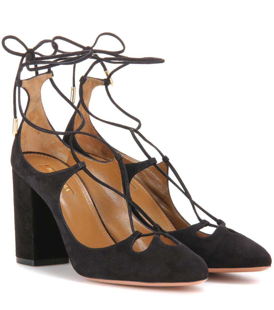 Aquazzura Dancer Suede Lace-up 85mm Pumps, Black In Llack | ModeSens