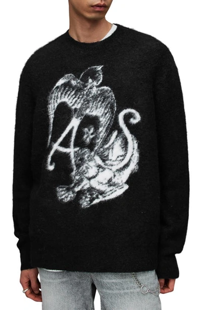 Shop Allsaints Wilder Intarsia Crewneck Sweater In Black