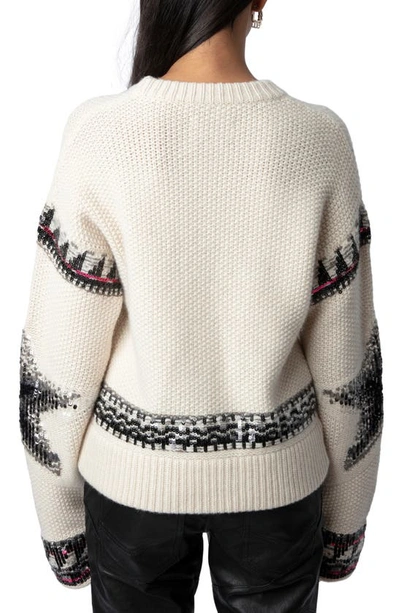 Shop Zadig & Voltaire Kanson Sequin Stars Crewneck Cashmere Sweater In Sugar