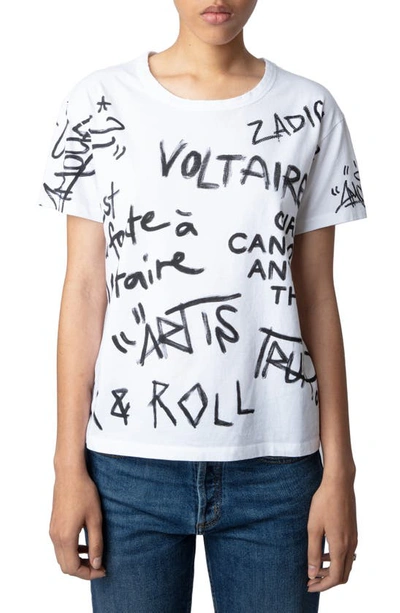Shop Zadig & Voltaire Marta Manifesto Tag Cotton Graphic T-shirt In Blanc