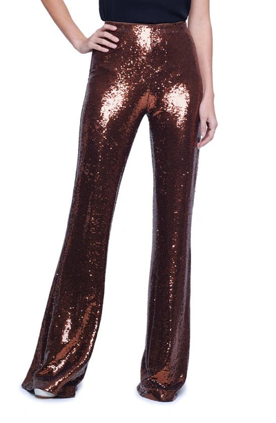 Shop L Agence Honor Sequin Flare Leg Pants In Bronze