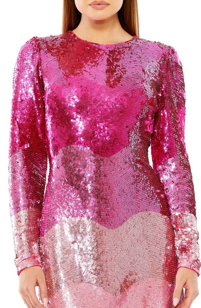 Shop Mac Duggal Sequin Long Sleeve Sheath Minidress In Pink Ombre