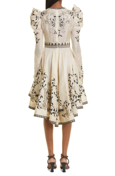 Shop Zimmermann Lyrical Embroidery Long Sleeve High-low Dress In Book Cover Gold/ Cream