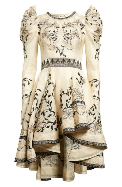Shop Zimmermann Lyrical Embroidery Long Sleeve High-low Dress In Book Cover Gold/ Cream