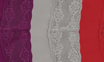 Natori Bliss Perfection Lace Trim Thong In Purple/ Grey/ Red