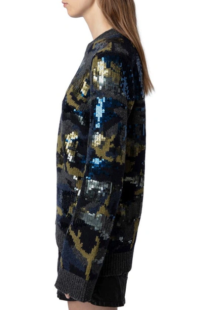 Zadig & Voltaire Cosmy Camo Sequin Sweater In Ardoise
