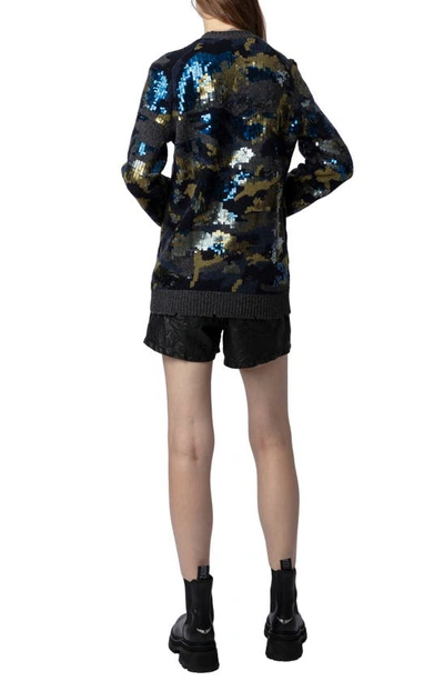 Zadig & Voltaire Cosmy Camo Sequin Sweater In Ardoise