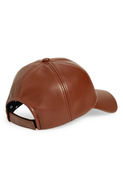 Shop Lele Sadoughi Faux Leather Baseball Cap In Walnut