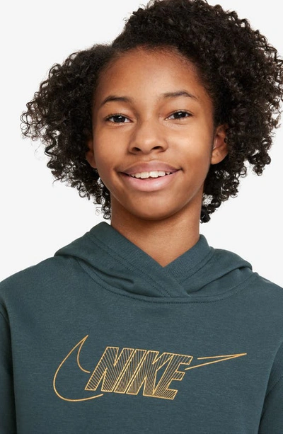 Shop Nike Kids' Sportswear Club Graphic Fleece Hoodie In Deep Jungle/ Metallic Gold