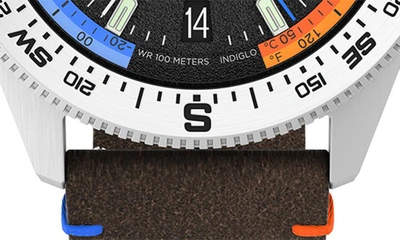 Timex North Tracker Tide Expedition Watch Bousson And Thermometer 43 Mm Ecological Leather Bracelet In Brown