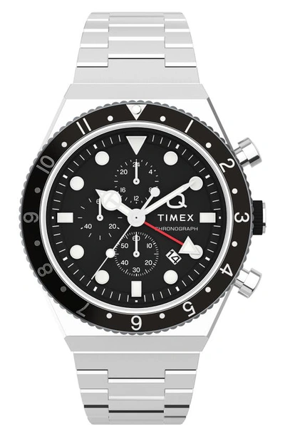 Shop Timex Q  3-time Zone Bracelet Chronograph Watch, 40mm In Stainless Steel