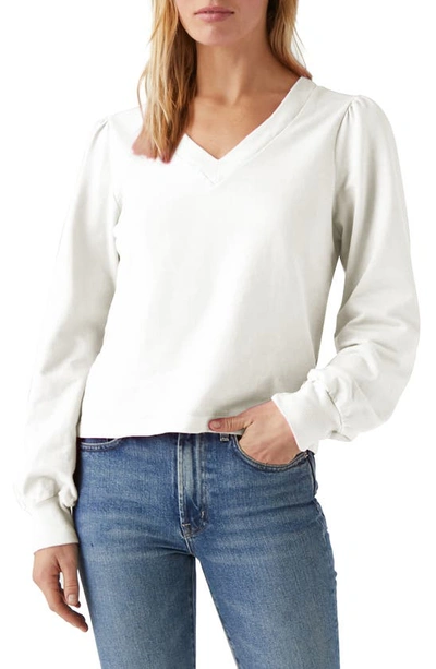 Shop Michael Stars Tam V-neck Cotton Sweatshirt In Chalk