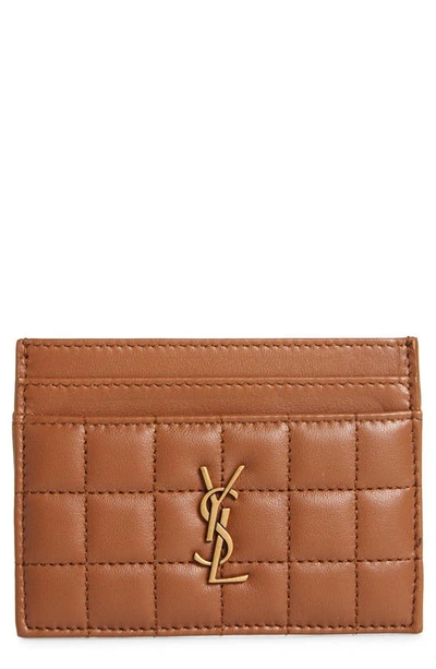 Shop Saint Laurent Matelassé Leather Card Case In Fox