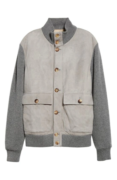 Shop Brunello Cucinelli Suede & Cashmere Knit Jacket In Light Grey