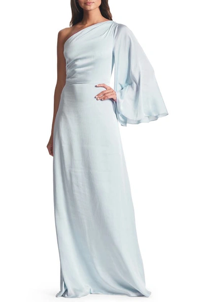 Shop Sachin & Babi Keely Long Sleeve One-shoulder Gown In Ice Blue