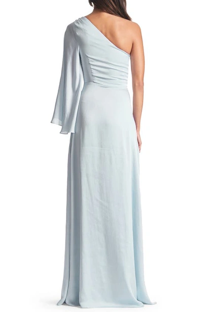 Shop Sachin & Babi Keely Long Sleeve One-shoulder Gown In Ice Blue