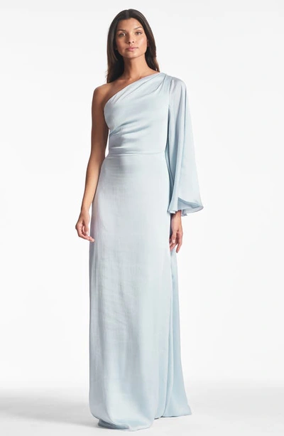 Shop Sachin & Babi Keely Long Sleeve One-shoulder Gown In Ice Blue