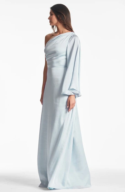 Shop Sachin & Babi Keely Long Sleeve One-shoulder Gown In Ice Blue