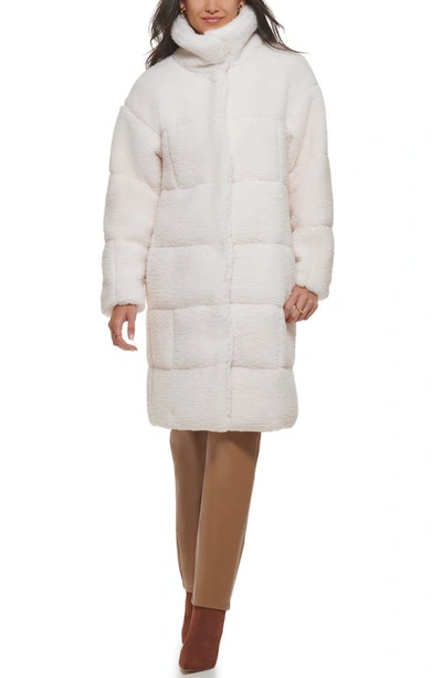Shop Levi's Quilted Fleece Long Teddy Coat In Cream