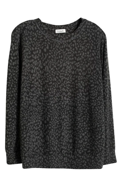 Shop Loveappella Loveapella Brushed Leopard Print Long Sleeve Crewneck Top In Gray/ Black