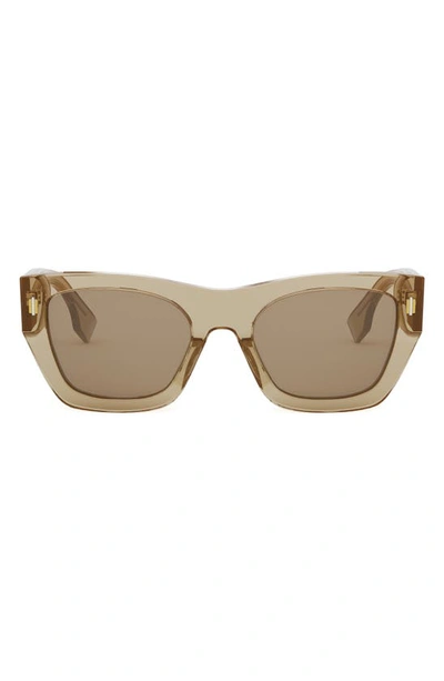 Shop Fendi Roma Rectangular Sunglasses In Shiny Beige / Brown