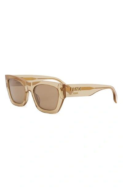 Shop Fendi Roma Rectangular Sunglasses In Shiny Beige / Brown